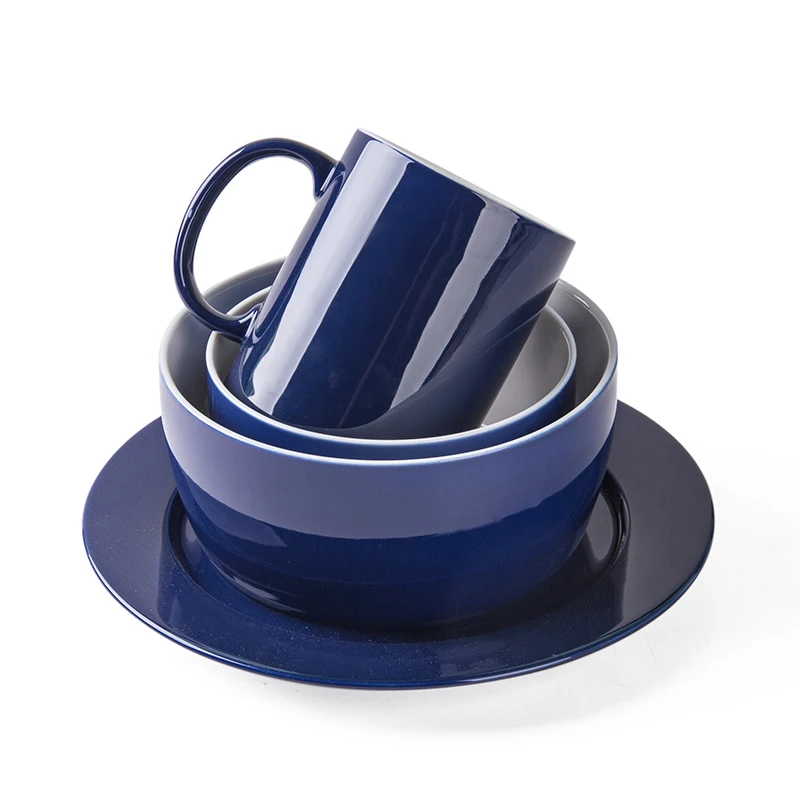 

dark blue Hot selling porcelain ceramic dinner sets 4 pieces set bowls plate mug party tableware dinnerware set for restaurant