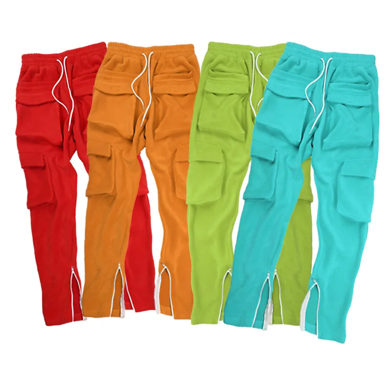 

Dropshipping Pants Fleece New Street Style 100% Polyester 6 Pocket Scallop Fluff Trousers Men Casual Pants