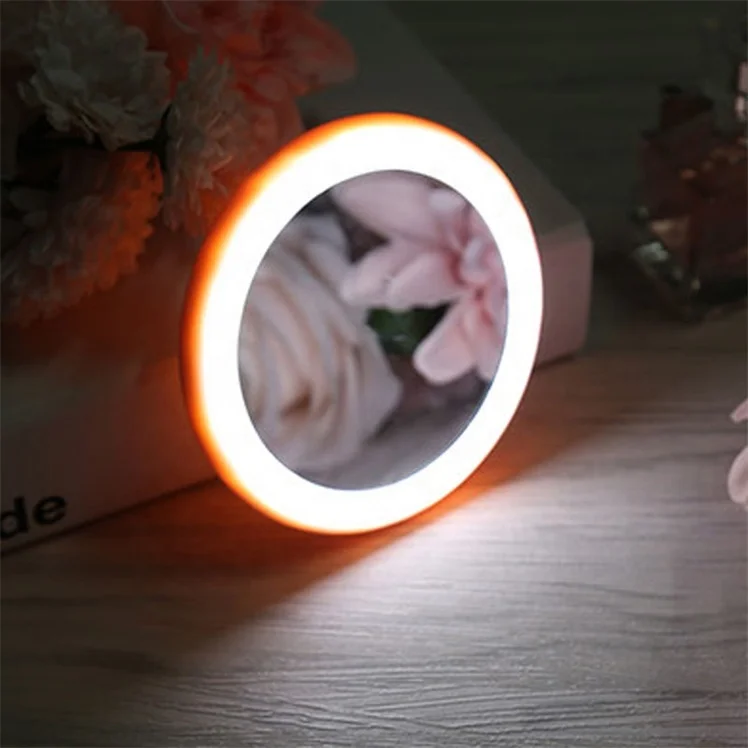 

Single Round Led Lights Pocket Plastic Touch Beauty Round Compact Mirror