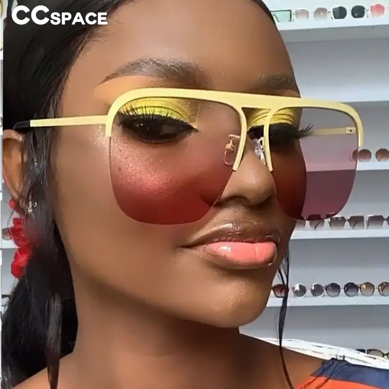 

46303 Half Frame Square Oversized Sunglasses Men Women Fashion Shades UV400 Vintage Glasses