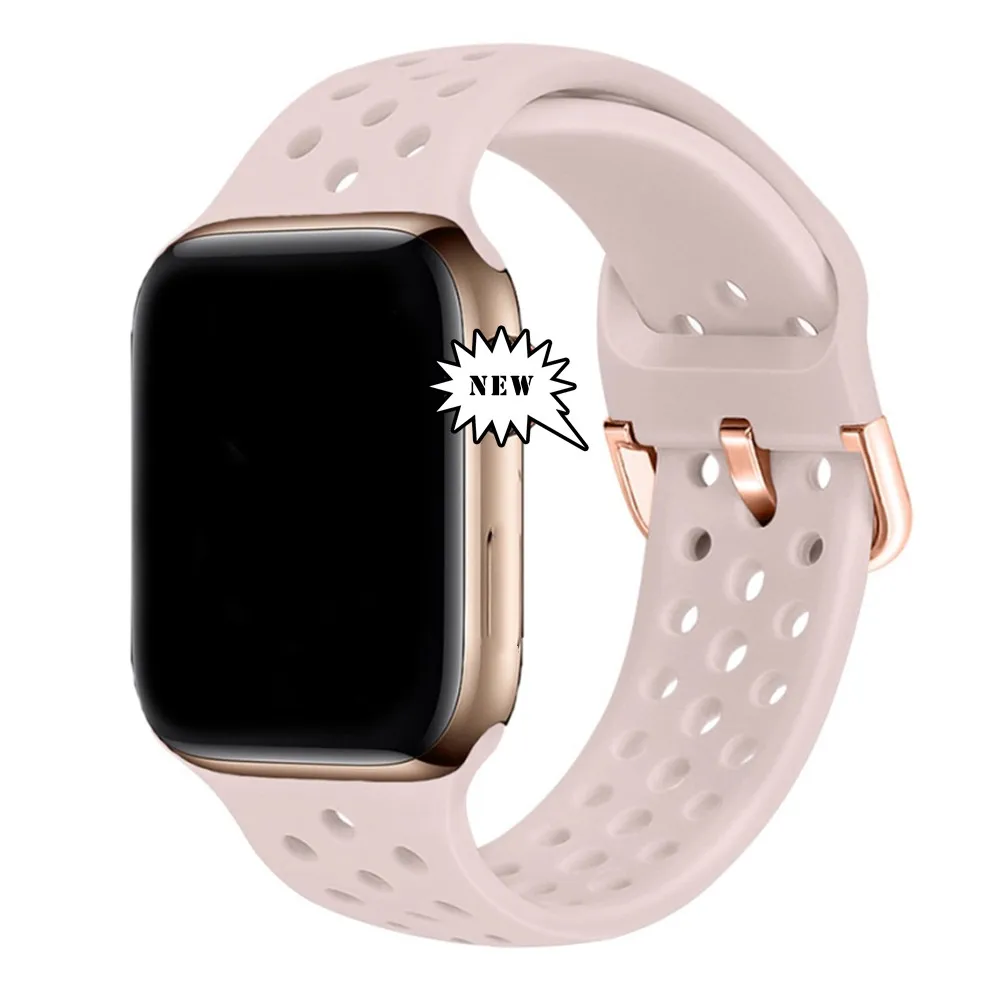 

Soft Breathable Silicone Sport Band For Apple Watch 38mm 40mm 42mm 44mm Watch Strap For iWatch Series 6 SE T500 W26+, Multi color