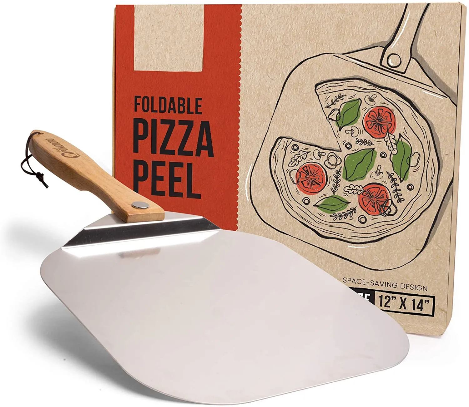 

Aluminum Metal Pizza Peel with Foldable Wood Handle for Easy Storage 12x14 inch Gourmet Luxury Pizza Paddle for Baking Bread