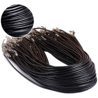 

Korean fashion Wholesale black leather cord wax rope chain necklace 45cm lobster clasp hypoallergenic
