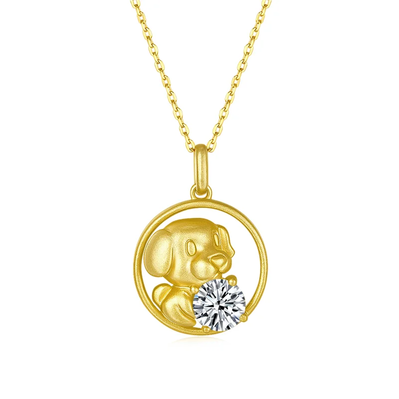 

OXSK Zodiac Series Gold Plated Dog 925 Sterling Silver 1ct 6.5mm Moissanite Necklace Jewelry