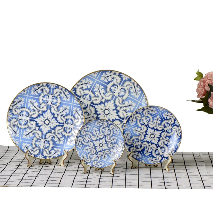 

Bone China Blue and White Dinner Sets Gold Dinnerware Sets Wedding, Customized color