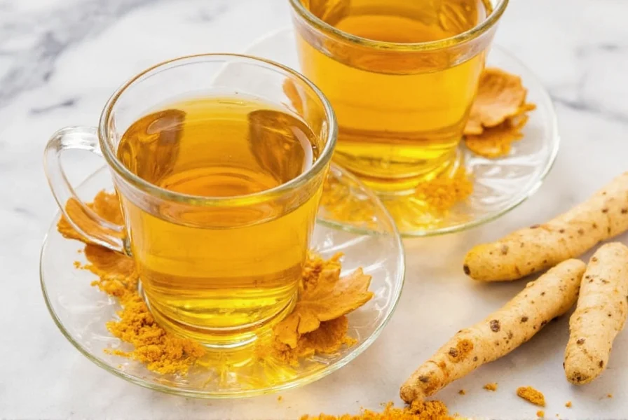 Turmeric tea ingredients arranged on wooden table