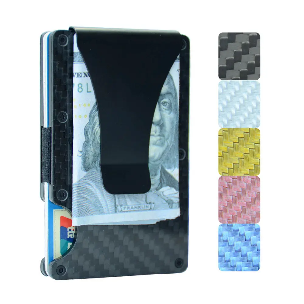 

Custom Logo Ultra Thin Carbon Fiber RFID Blocking Slim Card Men Wallet Minimalist Aluminum Credit Card Holder with Money Clip, Kinds of color can choice