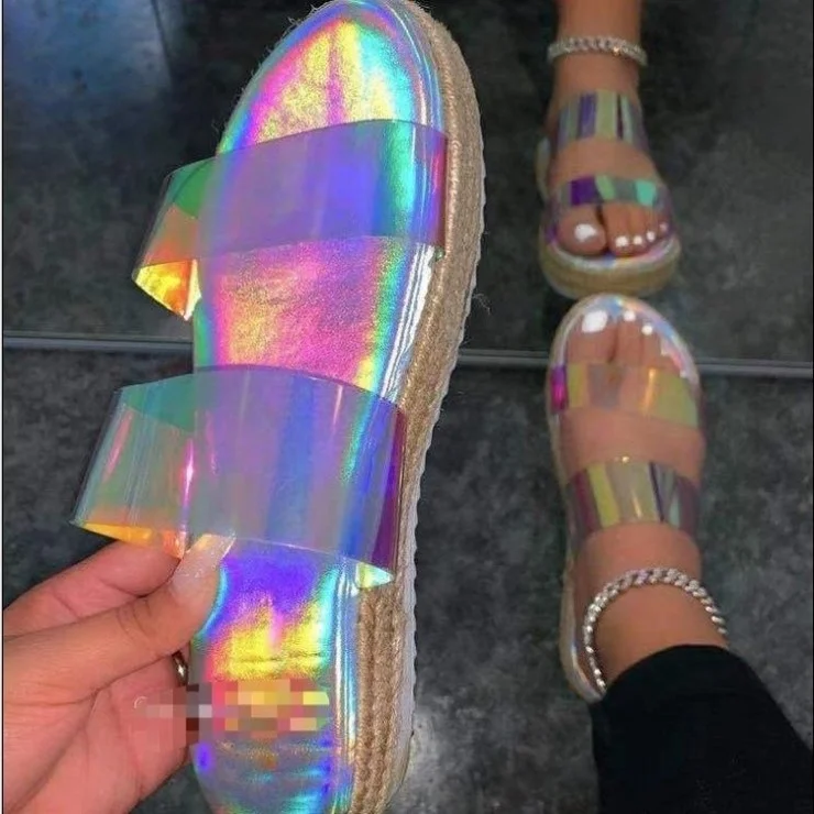 

2021 New Style Summer Female Ladies Flat Slippers for Two Strap Women Sandals