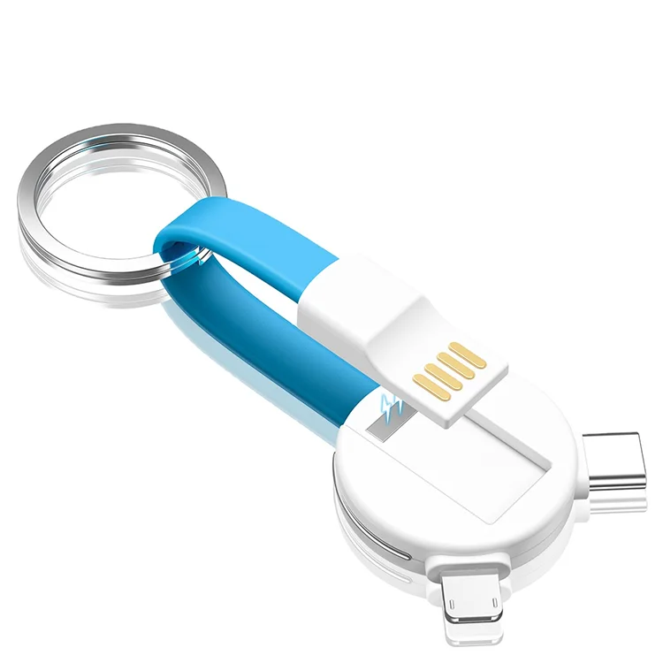 

Hot selling Magnetic 3 in 1 USB Keychain Data Cable 2A Fast Charging Phone Charger Cable For Iphone Micro Type C, Black/white/blue