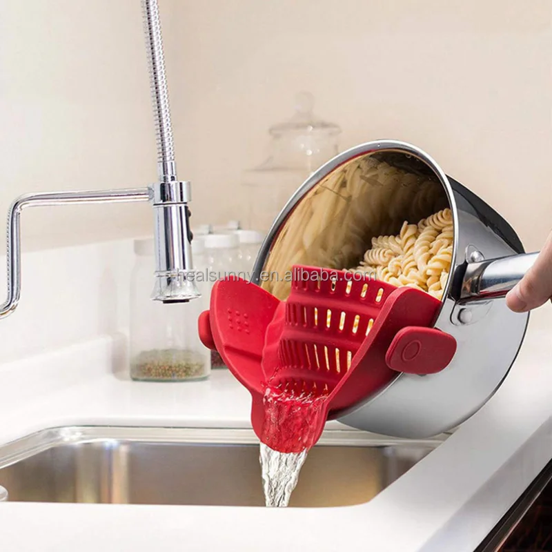 

Creative Washing Colander Clip-on Strainer for Draining Liquid Silicone Stainless Steel Food Washing, Customized color, 6 colors
