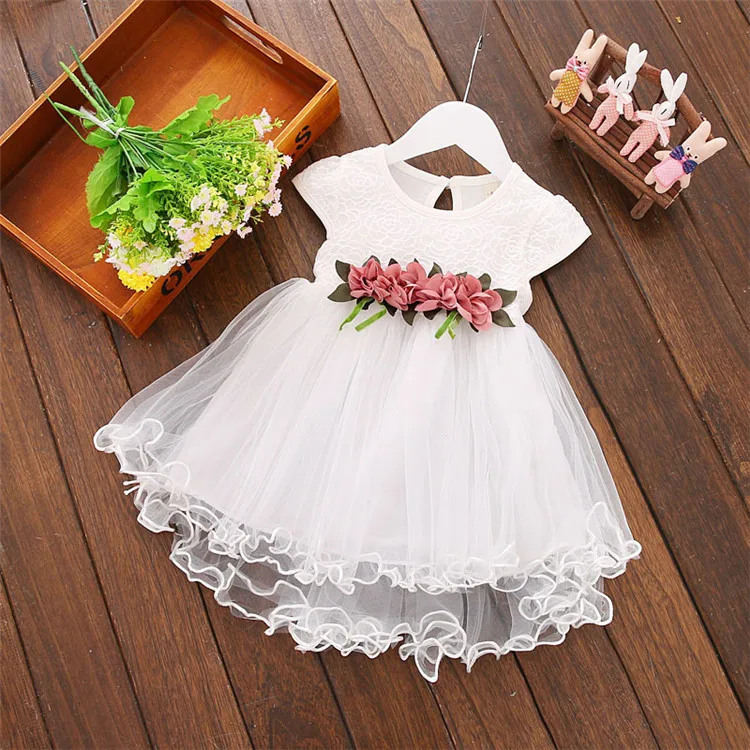 

Kids Dress Short Sleeve Lace Chiffon Ruffle Dress with Flower Princess Party Dresses Baby Girl Summer Frock Wedding Birthday, White/pink/yellow/purple