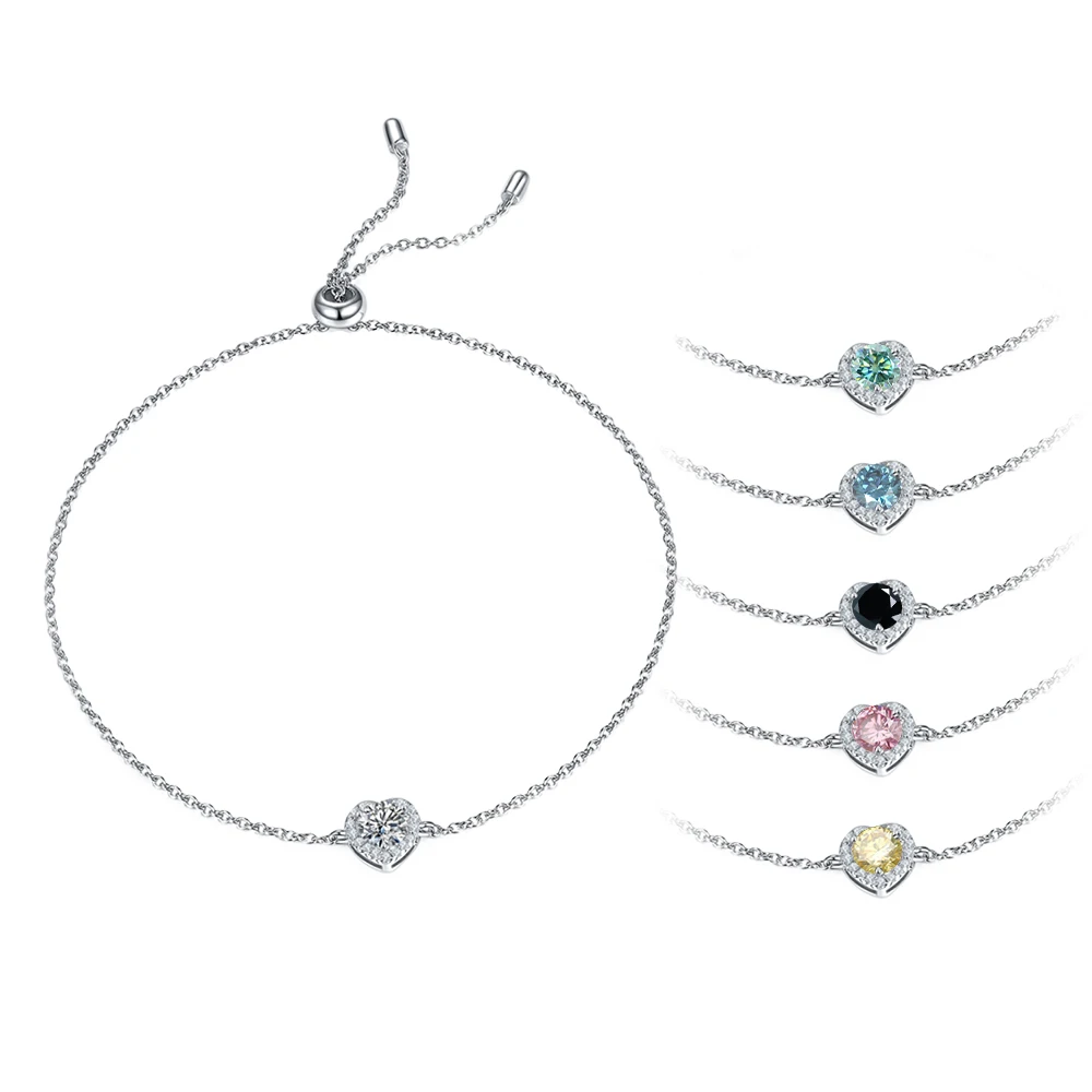 Abiding Jewelry Professional Factory Wholesale Love GRA Certified 925 Sterling Silver Heart Shape Moissanite Bracelet