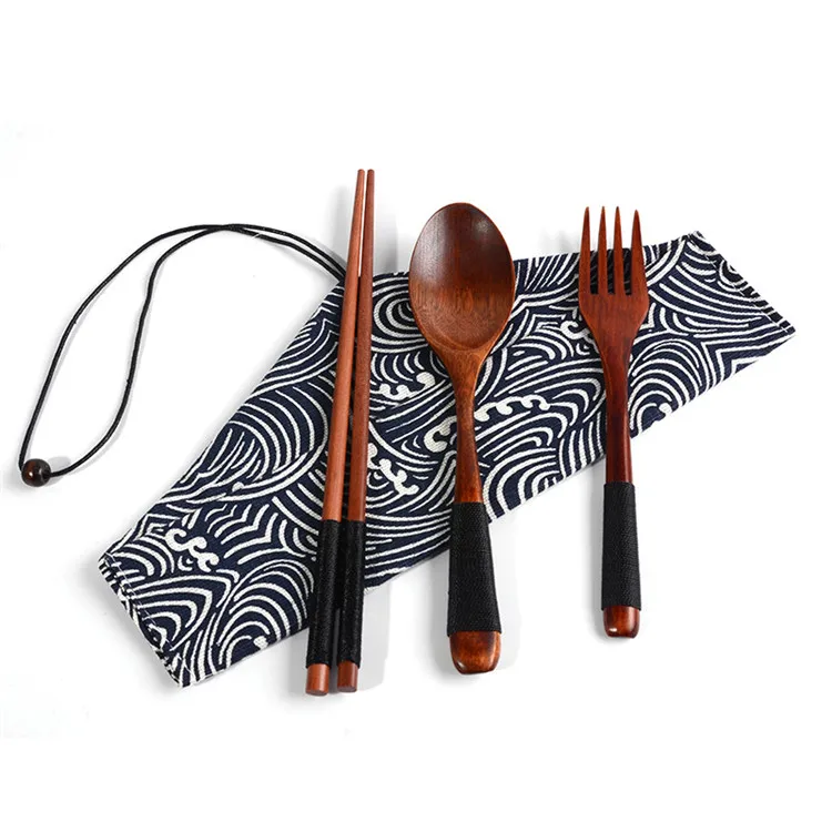 

Wholesale reusable wooden cutlery set for camping utensils dinner tableware, Natural