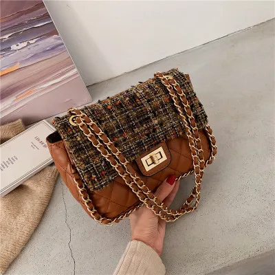 

Stylish Tweed Quilted Small Purses Fashion Ladies Shoulder Slling Bag Luxury PU Leather Handbags for Women