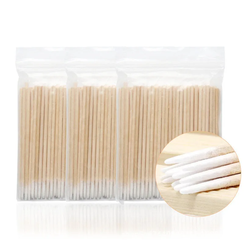 

100 PCS/ bag Disposable Permanent Makeup Eyelash Cleaning Micro Eyelash 7cm Wood Cotton Swab, Wood color