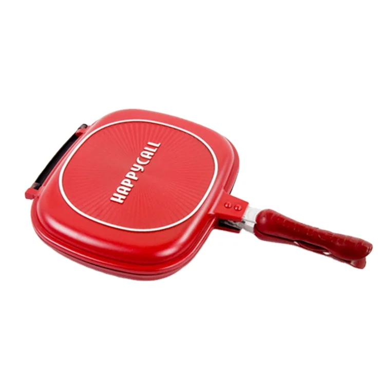 

Hot sell 28cm happy Non-stick aluminum square double sided grill pan double-sided frying pan