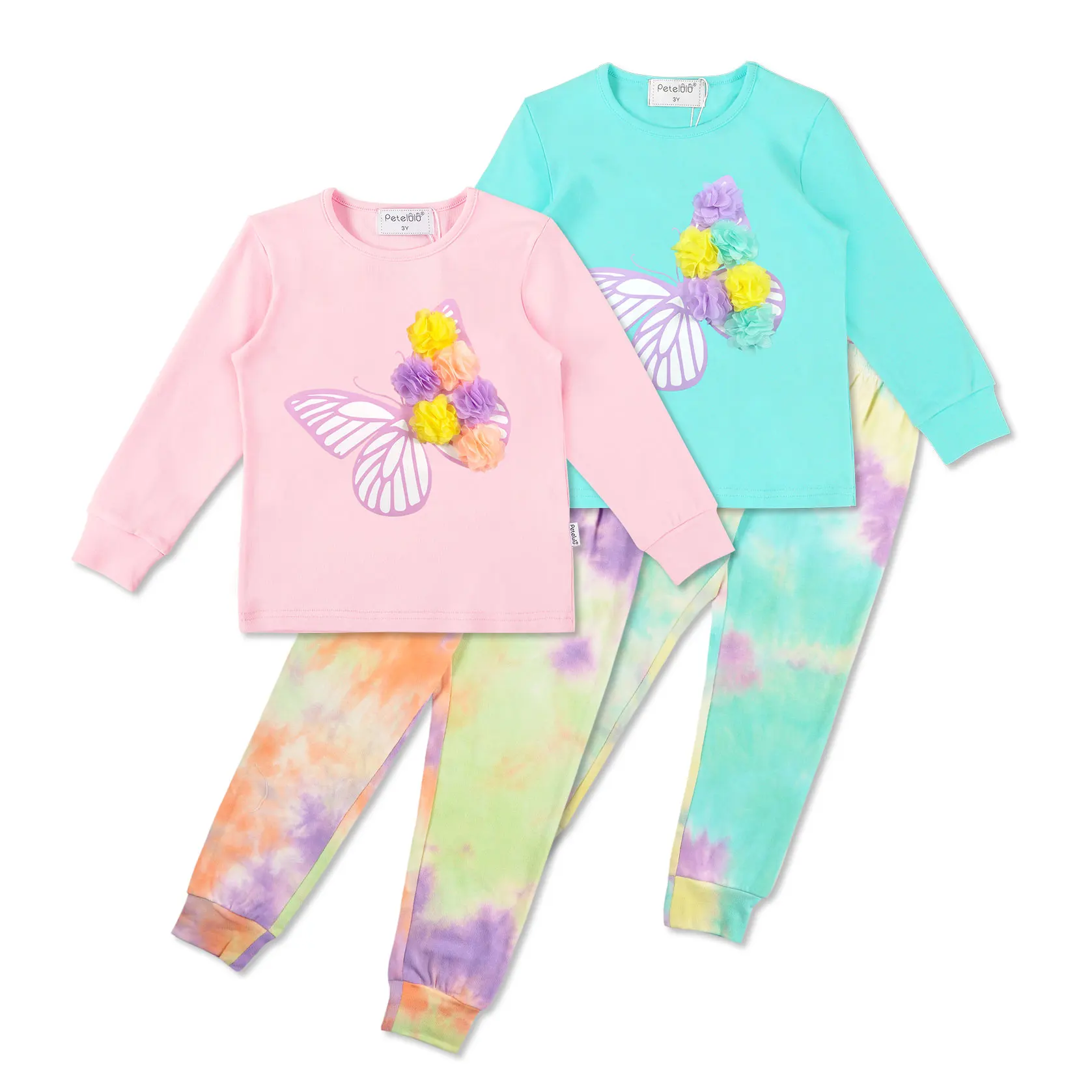 

Lovely Cartoon Printing Little Girls Tie Dye Kids Pajamas Long Sleeve Kids Clothing Set