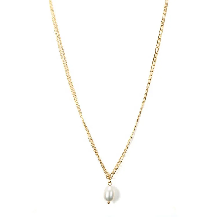 

Nice Dainty Stainless Steel Real Gold Plated Mixed Link Chain Freshwater Pearl Necklace Jewelry for Women, Gold color
