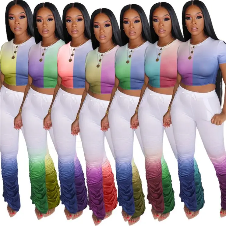 

M10531 summer 2 piece crop top women gradient pants