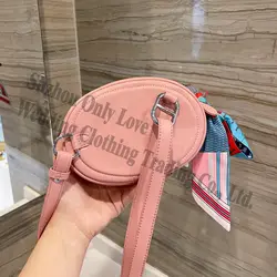 New Girl Pink Leather Round Message Shoulder bags 
