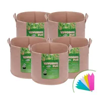 

5-Pack3 5 7 10 15 30 Gallons Heavy Duty Thickened Nonwoven Fabric Pots Grow Bags with Strap Handles Tan