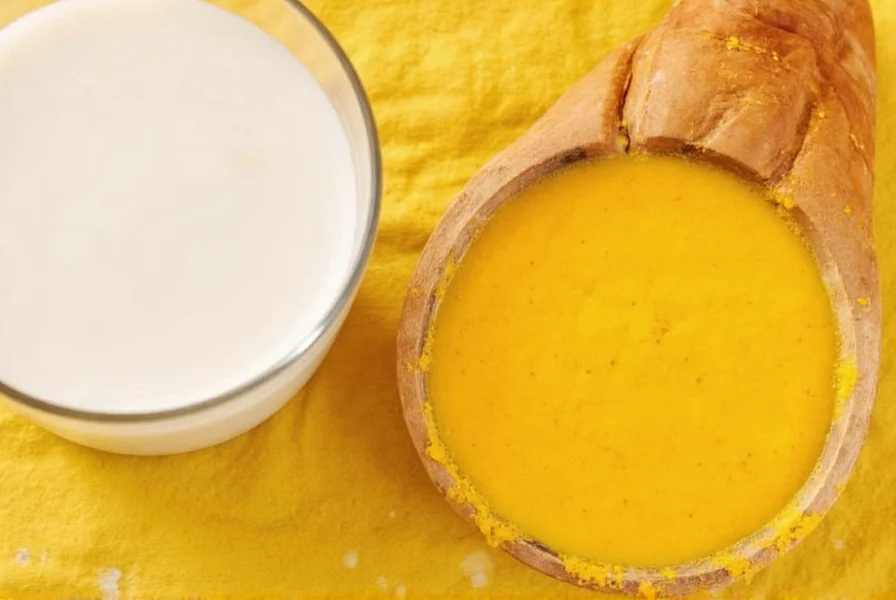 Turmeric root, black pepper, and milk ingredients for golden milk