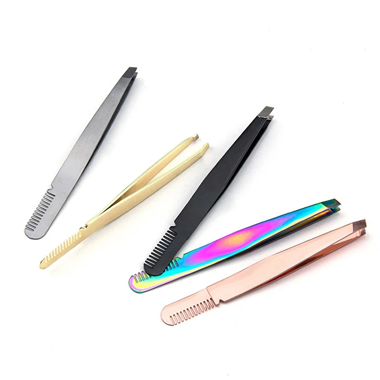 

Eyebrow Tweezer with Eyebrow Brush Comb Stainless Steel Eyelashes Extension Tweezers