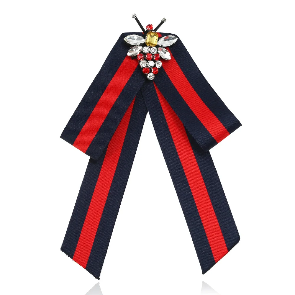 

New style hand-stitched bow tie collar lady bow tie bee style striped brooch