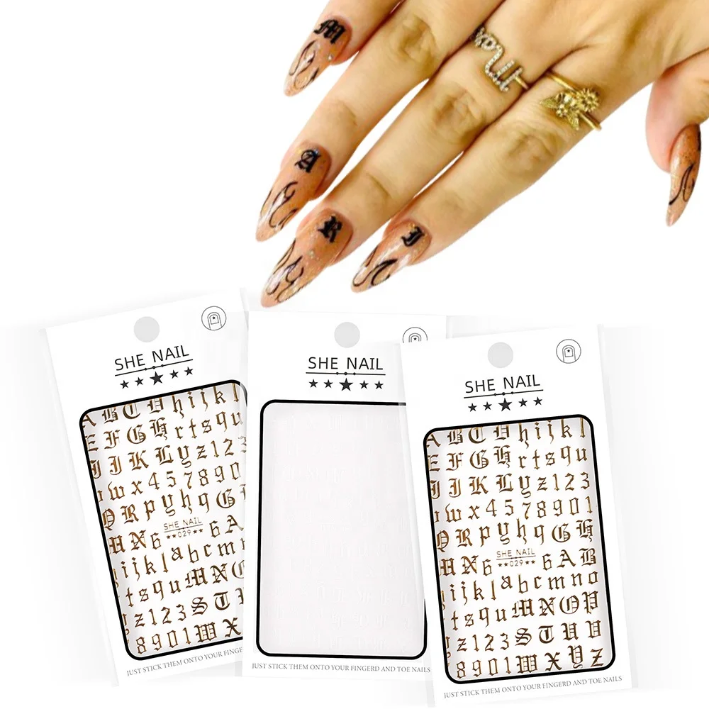 

Ancient Numbers and Old English Alphabet Set Elements Nail Art 3D Stickers Nails Accessories Nail Stickers, As shown