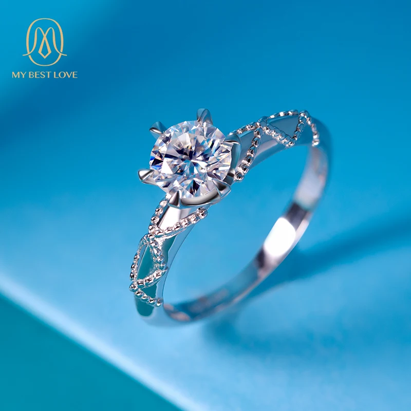 

High Quality Fine Jewelry 1 Carat White Round Brilliant Cut Moissanite Pure 925 Silver Ring, Picture