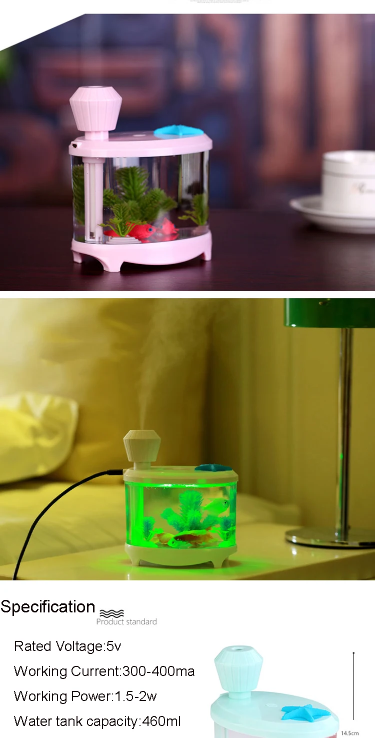 460ml Usb Humidifiers With Led Night Light Fish Tank Air Humidifier