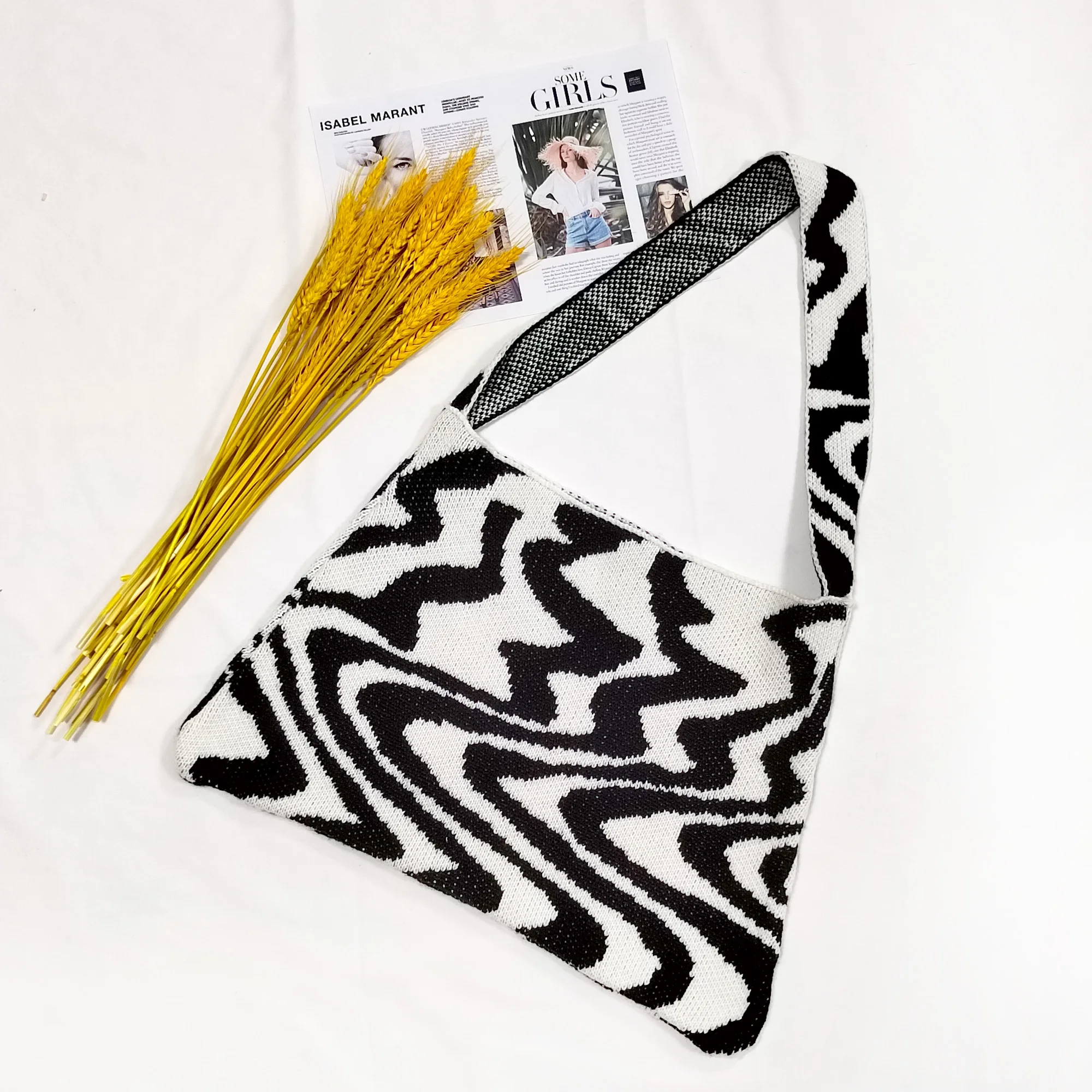 

Factory Supply Ladies Daily Casual Knitted Woven Shoulder Beach Tote Bag Women