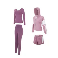 

2020 Fashion women's long sleeve two-piece sets high waist pants four-piece fitness & yoga wear suit