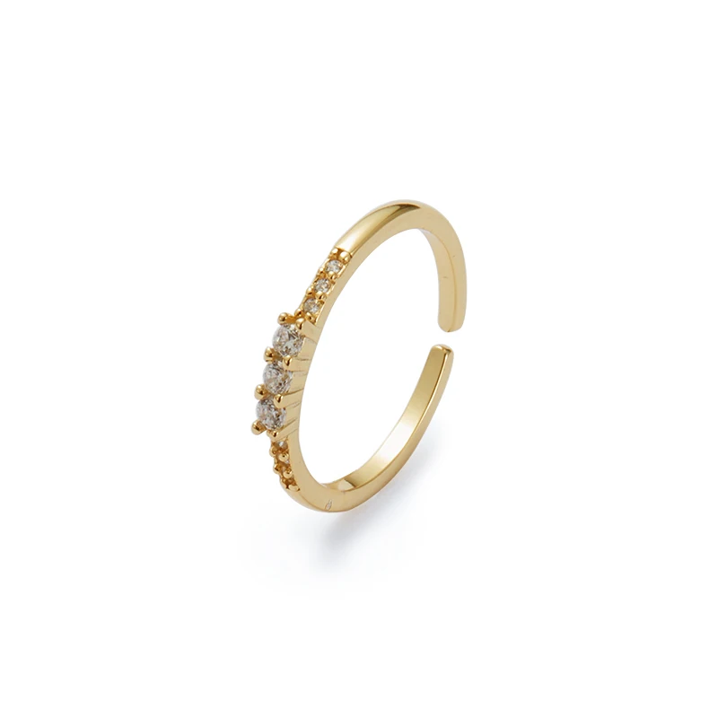 

delicate triple zircon inlaid trendy 925 sterling silver 18k gold plated vermeil minimalist resizable open ring for women