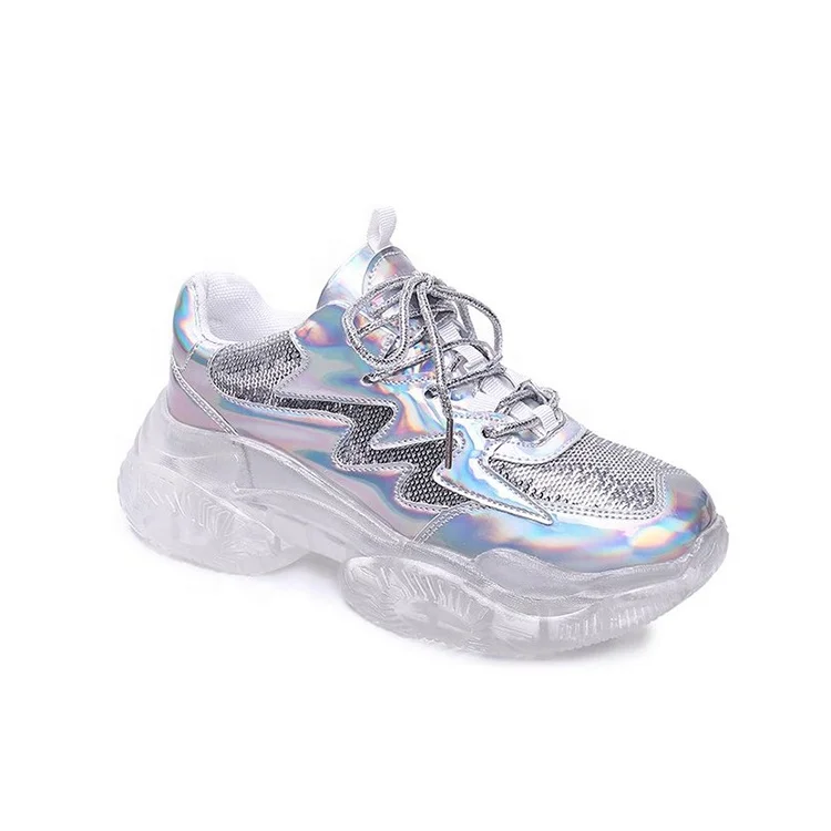 

2020 China Cheap Wholesale Shoes High Fashion Platform Silver Dad Shoes Sneakers Lace Up Sports Casual Women Shoes Sneakers, Silver colorful