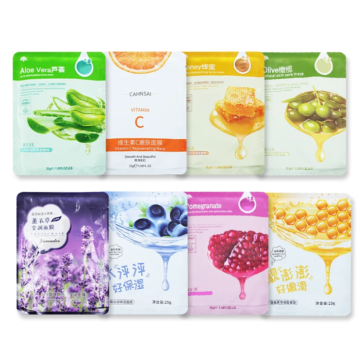 

Wholesale Lavender Aloe Vera Vitamin C Anti Aging Wrinkle Face Sheet Mask Hydrating Whitening Facial Mask