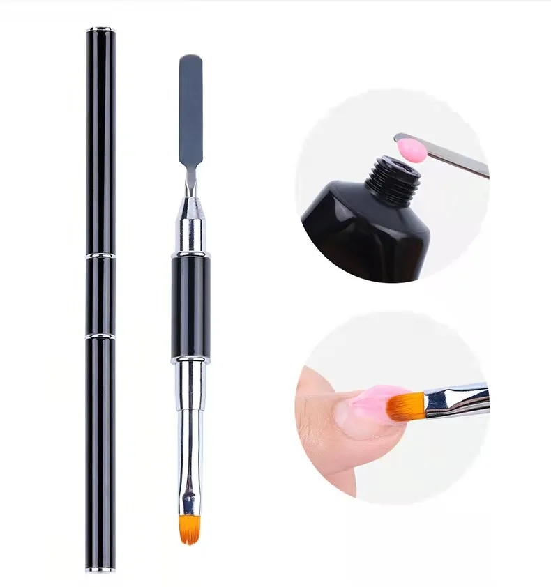 

UV Polygel Brush Poly Gel Nail Art Pen Slice Brush dual-ended Slice Shape Tool Bursh, Black