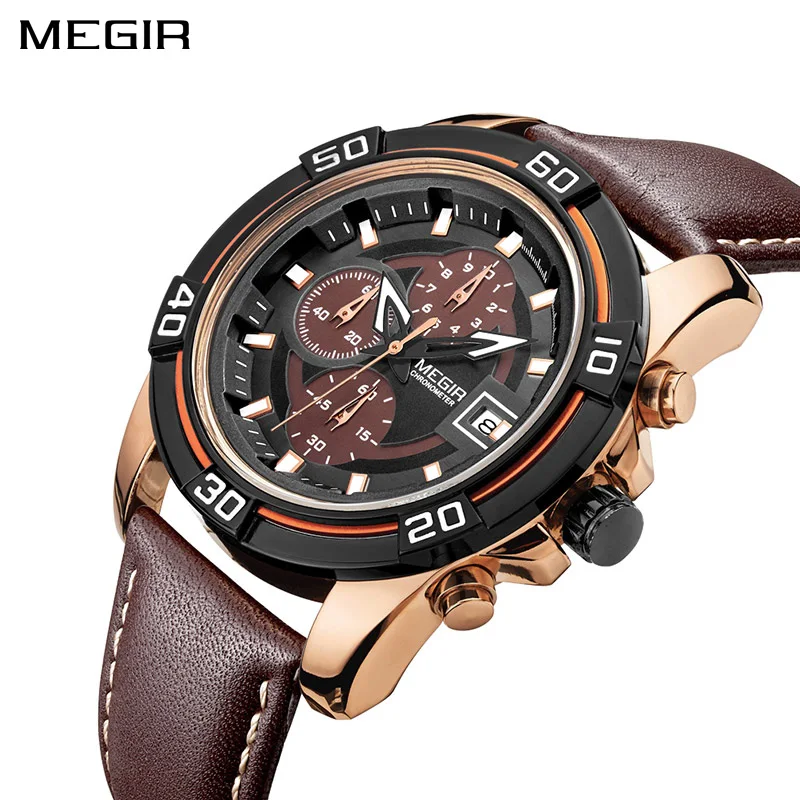 

MEGIR 2023 Men's Watches Military Brands Limited Edition Man Quartz leather Chronograph Wristwatch Relogio masculino