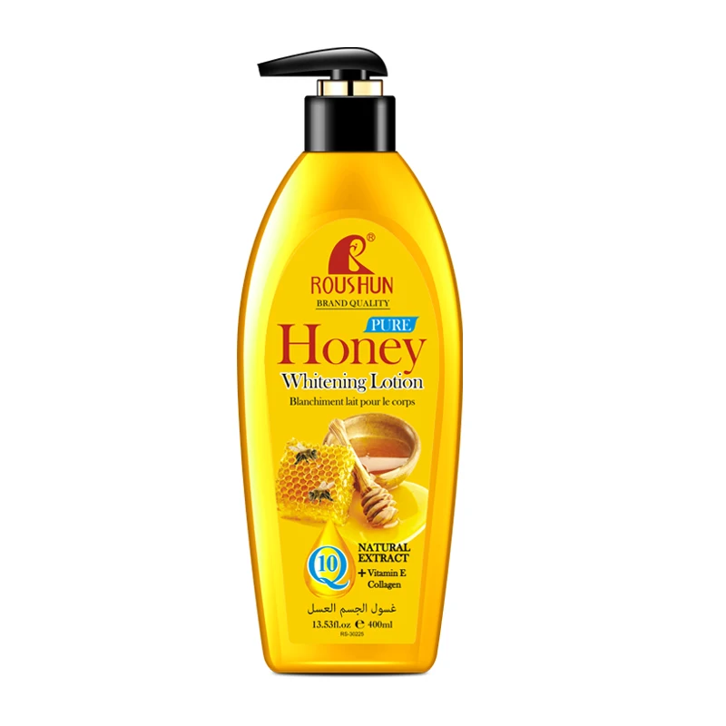 

Roushun Honey Body Lotion Natural Extract with Vitamin E & Collagen moisturizing 13.53fl.oz 400ml, Light yellow