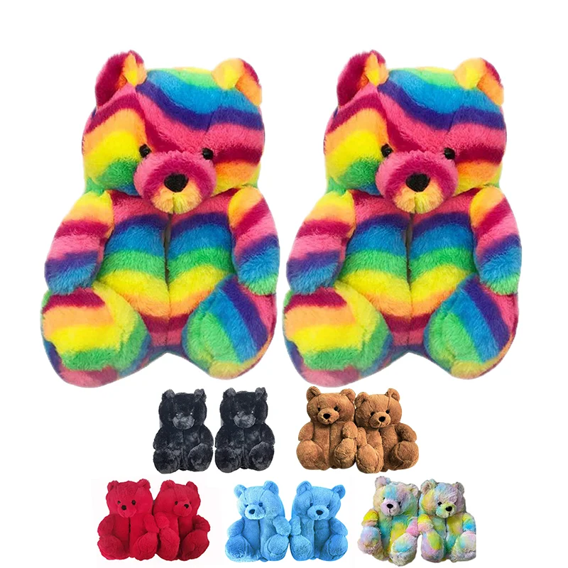 

Teddy bear slippers 2021 New Arrivals Fuzzy Teddy Wholesale Plush New Style Slippers House Teddy Bear Slippers for Women Girls, Blue/black/rose/pink/purple/navy/gray