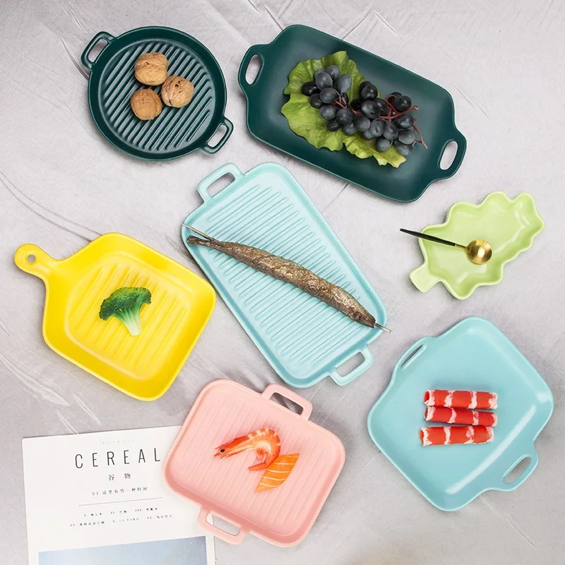 

Colorful different style ceramic Bakeware microwave bake tray baking set kitchenware ceramic baking dish with handles