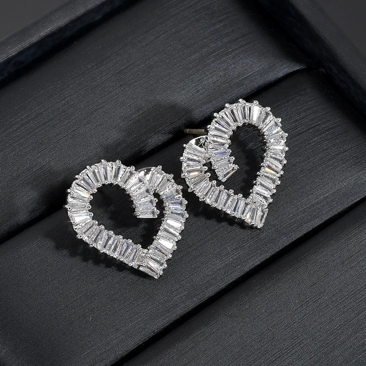 

heart stud earrings for girls wedding party fashion cubic zircon earrings Jewelry accessories best Christmas bijoux gift, Customized color