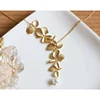 Chinese Orchid flower with Simulated Pearl Pendant Charm Long Chain Collars fancy Necklace Jewelry