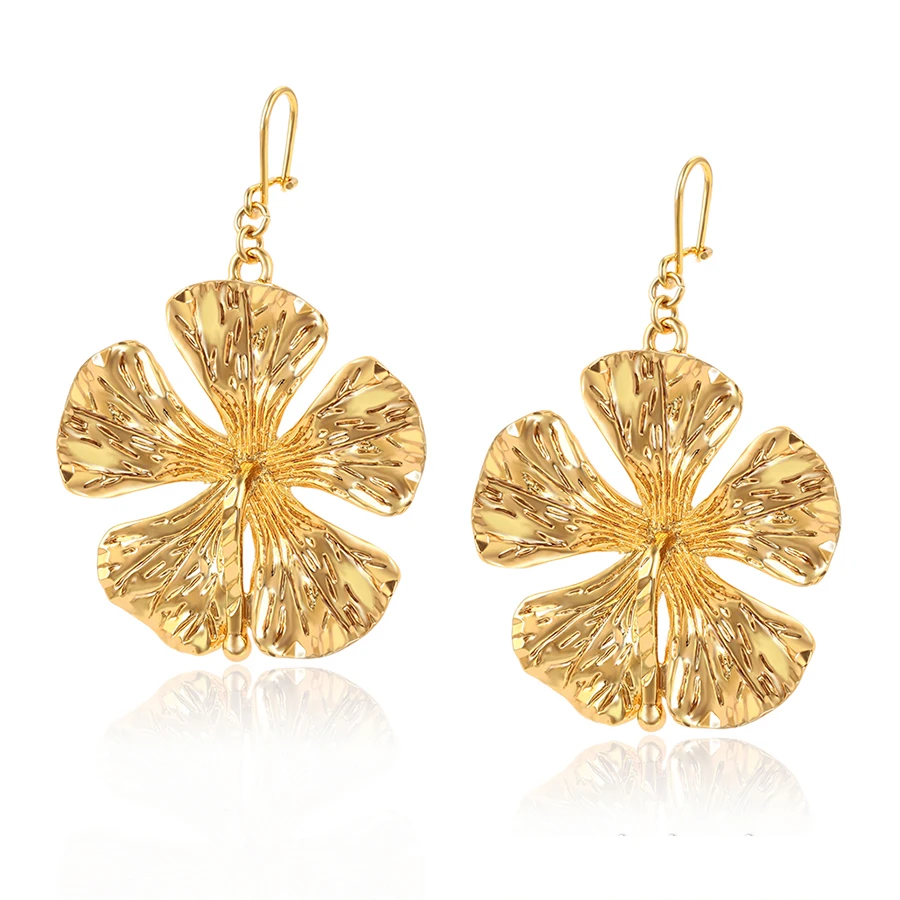 

99397 Xuping costume jewelry elegant 24k copper Flower gold plated earrings, 24k gold color