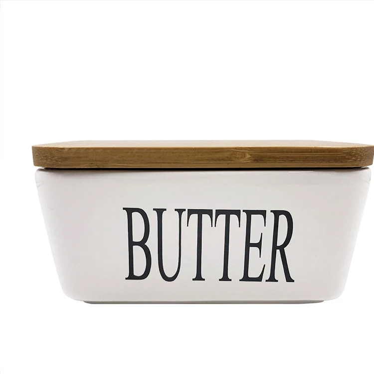 
custom logo color glazed porcelain ceramic butter keeper with lid 