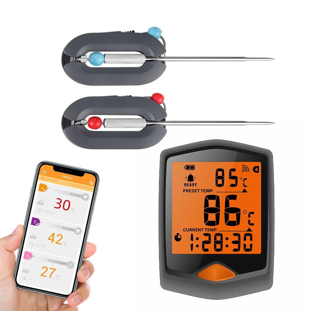 

BBQ Grill Thermometer Kitchen Meat Temperature Monitor Wireless Digital Instant Read Cooking Meat Thermometer, Black