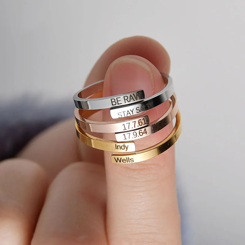 

Jewelry I am Enough Inspiried Customized Engraved Words Silver Rose Gold Stainless Steel Name Ring for Man Women, Gold, silver, rose gold