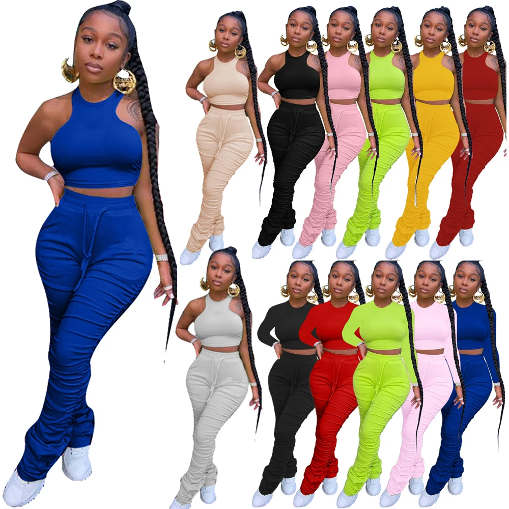 

2021 Women stacked leggings set cotton two piece short set