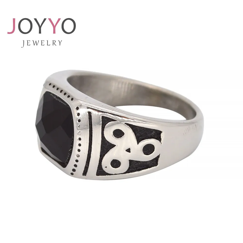 

Custom Stainless Steel Ring Black Stone Viking Rings For Wholesale Signet Ring Men