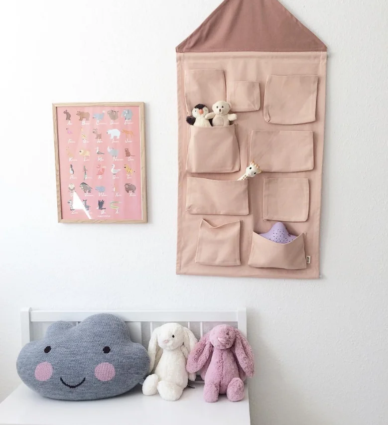 

High Quality House Wall Storage Cotton Linen Hanging Storage Bag Behind Doors On Walls Cosmetic Toys Hanging Organizer
